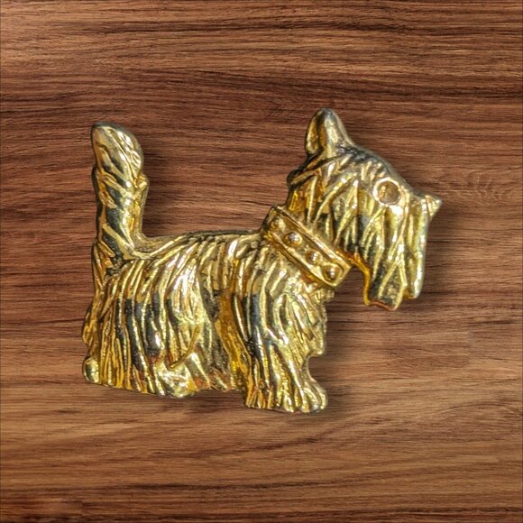 Vintage Scottish Terrier Gold Tone Art Deco Lapel Pin Brooch costume jewelry - Picture 2 of 6